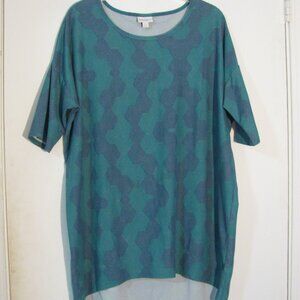 LuLaRoe Irma Tunic Blouse Small OVERSIZED Blue Green High Low Velvety EUC FINAL